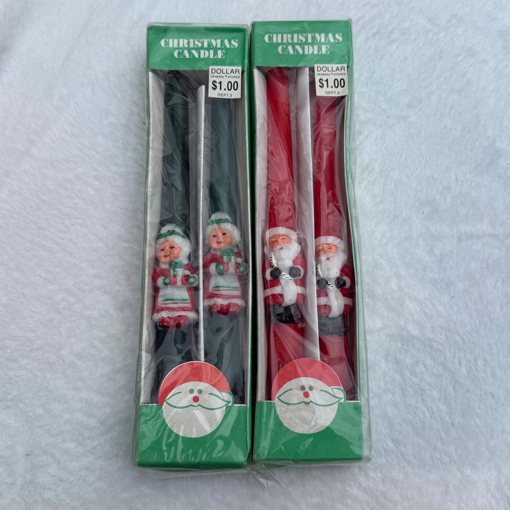 Vintage Christmas‎ Candles Santa Mrs Claus Holiday Decor 10 Inch